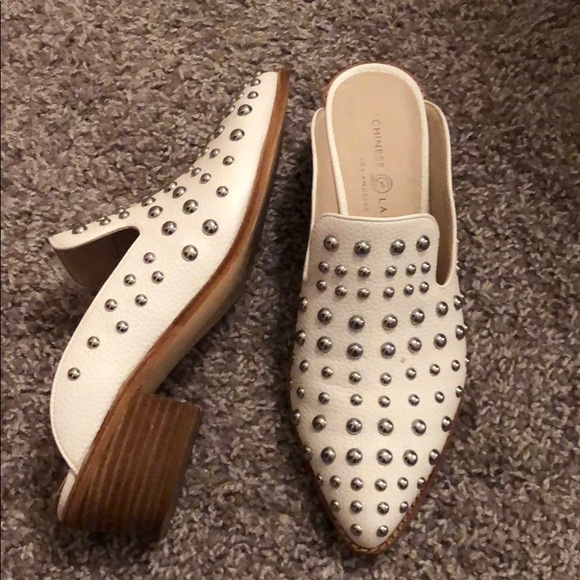 white studded mules